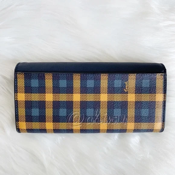 NWT Coach Leather Canvas Envelope Wallet with Gingham Print Blue Yellow - Picture 4 of 9